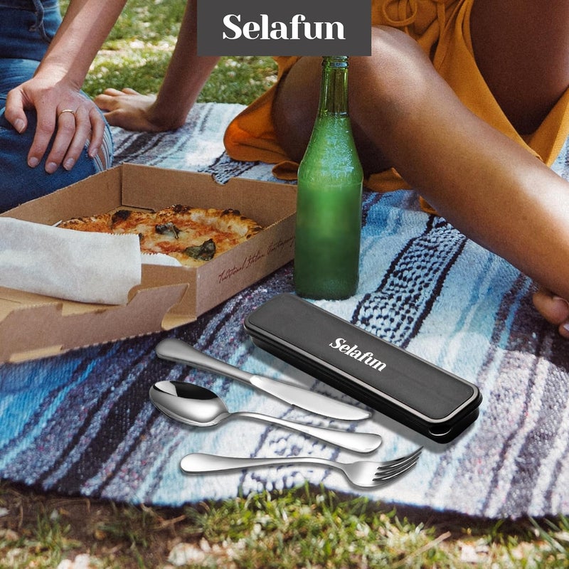 Selafun 4-Piece Travel Set with Case - Portable Silverware Utensils - Stainless Steel Reusable Flatware - Cutlery Set for Camping, Picnic, Hiking, Office - Dishwasher Safe - Image 5